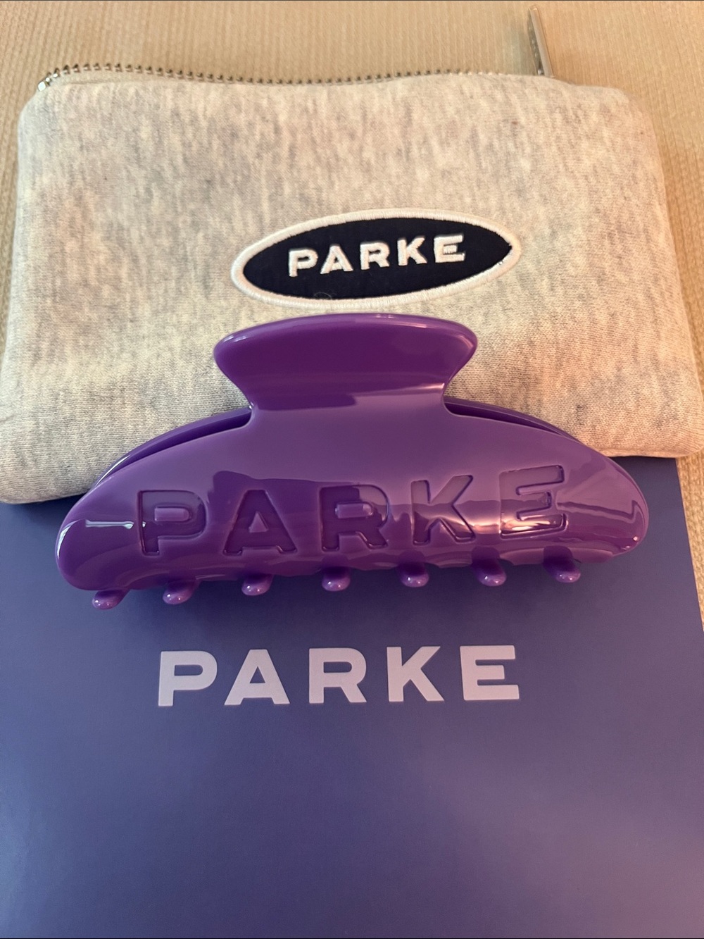 PARKE Amethyst Purple Hair Claw Clip w/ Zippered Pouch New In Bag NWT